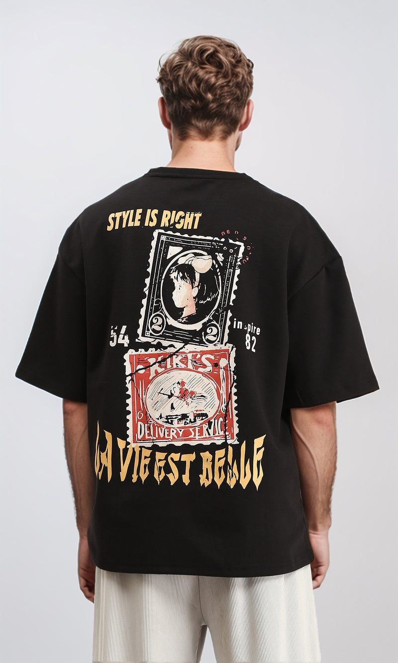 R210521 - "Style Is Right" Printed Cotton Tee - Black