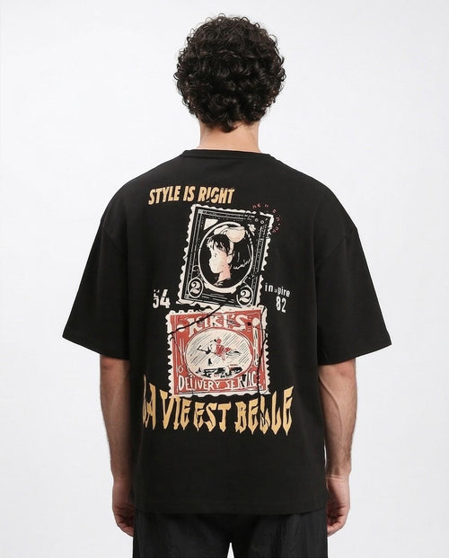 RAVIN "La Vie Est Belle" Oversized Graphic Street Tee – Black - R210521