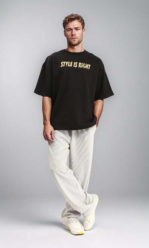 R210521 - "Style Is Right" Printed Cotton Tee - Black