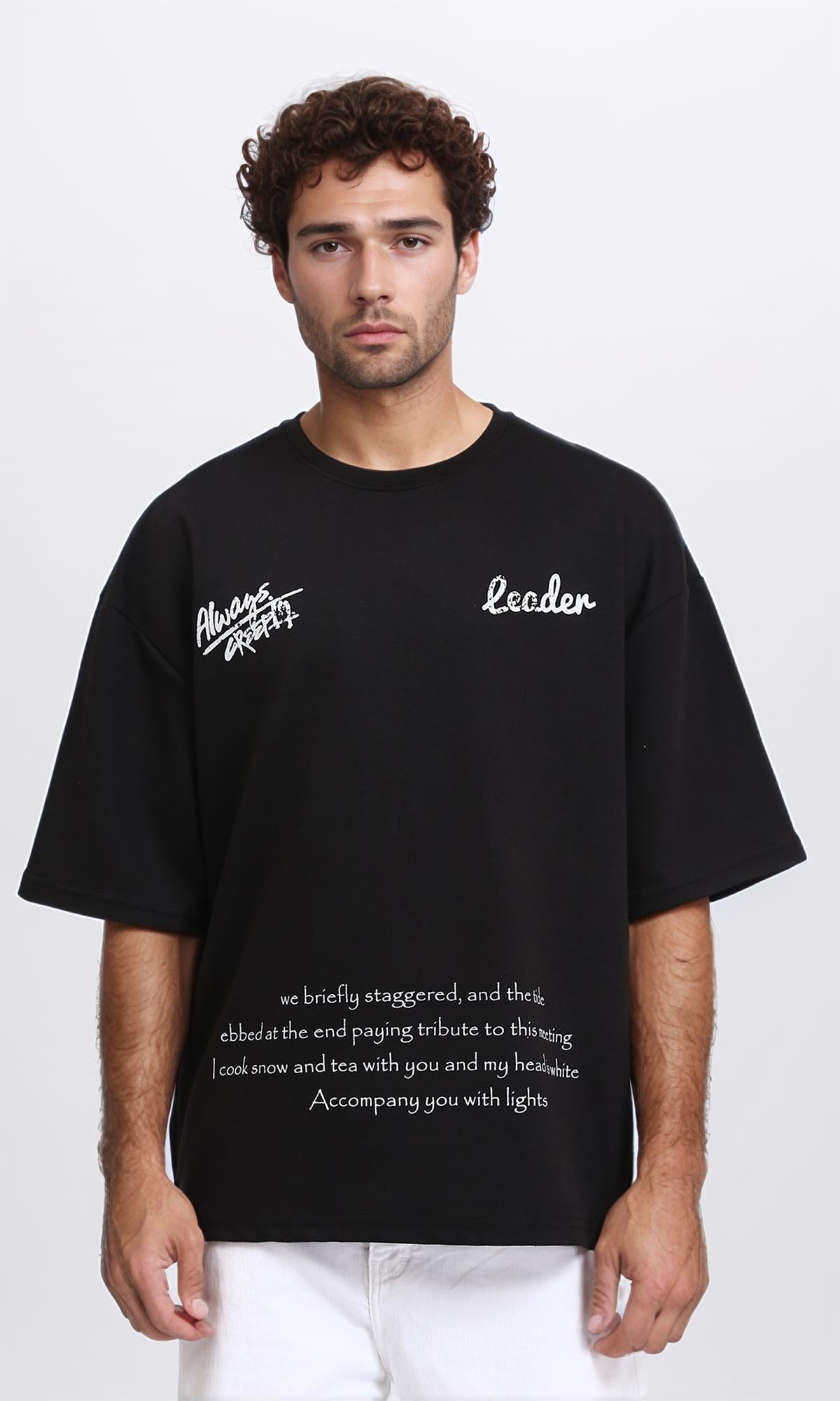 Relaxed Crew Neck Printed Tee - Black