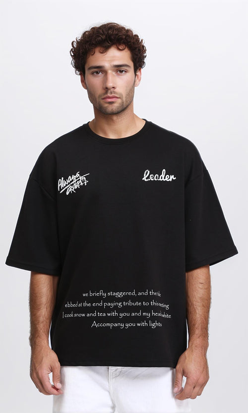 Relaxed Crew Neck Printed Tee - Black