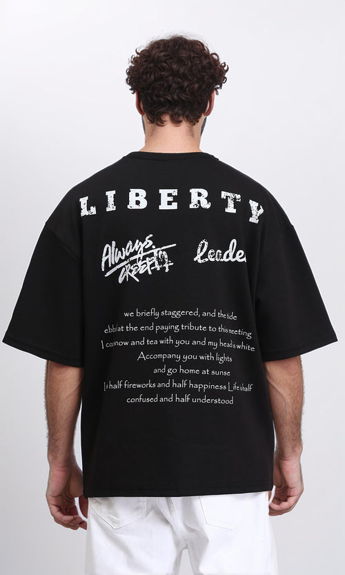 R210523 - Relaxed Crew Neck Printed Tee - Black