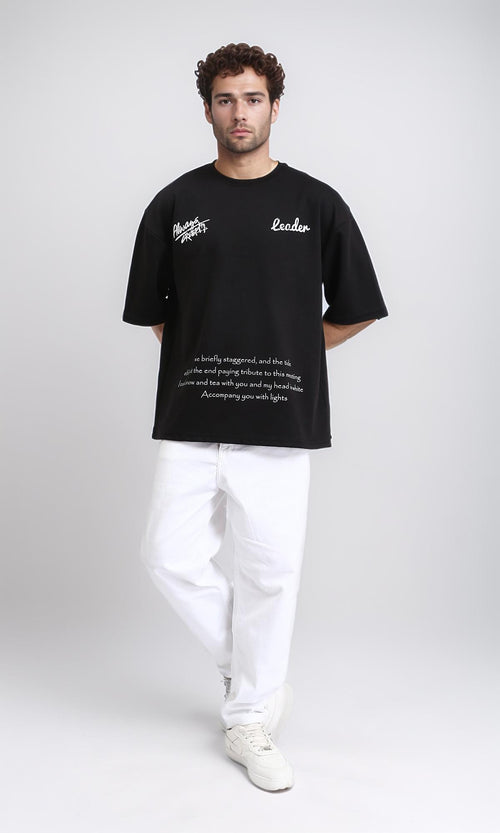 R210523 - Relaxed Crew Neck Printed Tee - Black