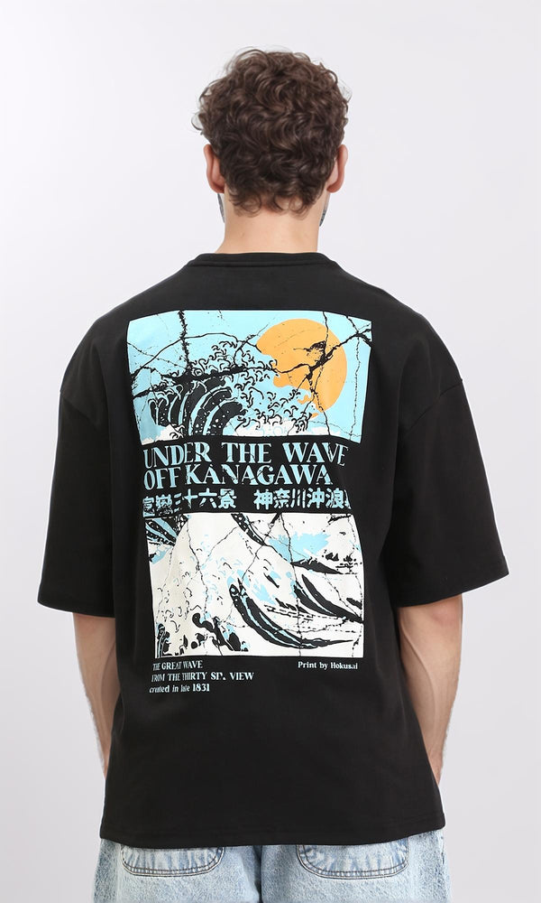 R210524 - Cotton Printed Tee with Elbow Sleeves - Black