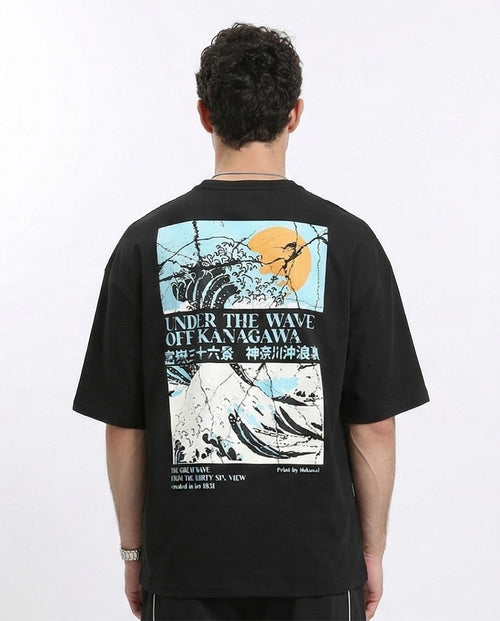 RAVIN Men’s Oversized "Great Wave" Graphic T-Shirt – Black - R210524