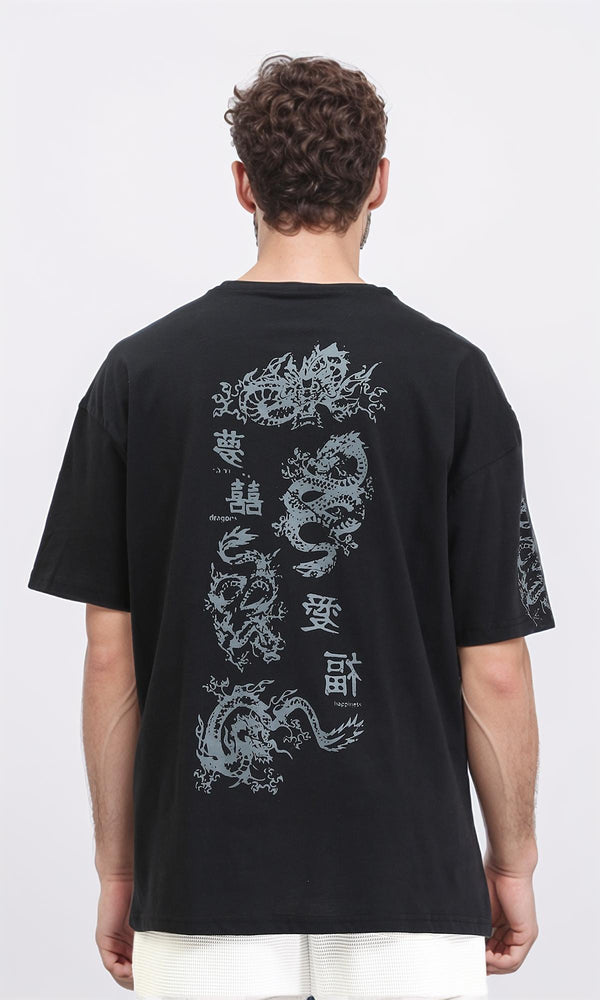 R210528 - Relaxed Fit Slip On Printed Tee - Black