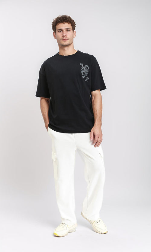 R210528 - Relaxed Fit Slip On Printed Tee - Black