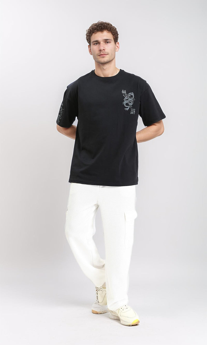 R210528 - Relaxed Fit Slip On Printed Tee - Black