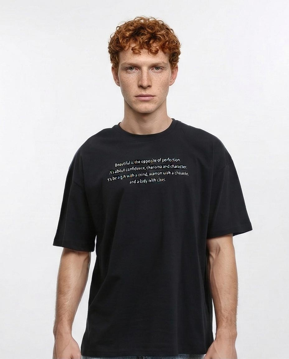 Men's Oversized "beauty Is Duty" Graphic T-Shirt - Black