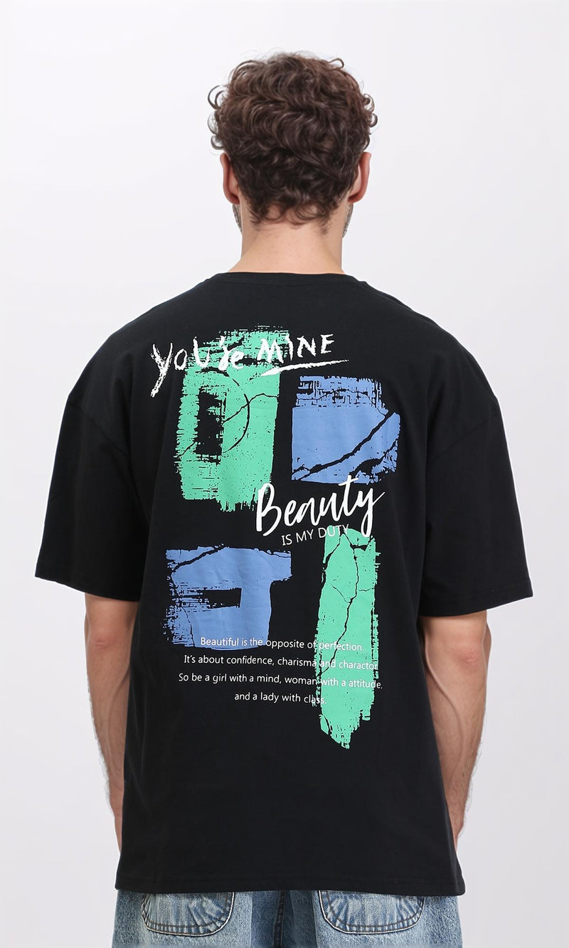 R210529 - Elbow Sleeves Printed Relaxed Tee - Black