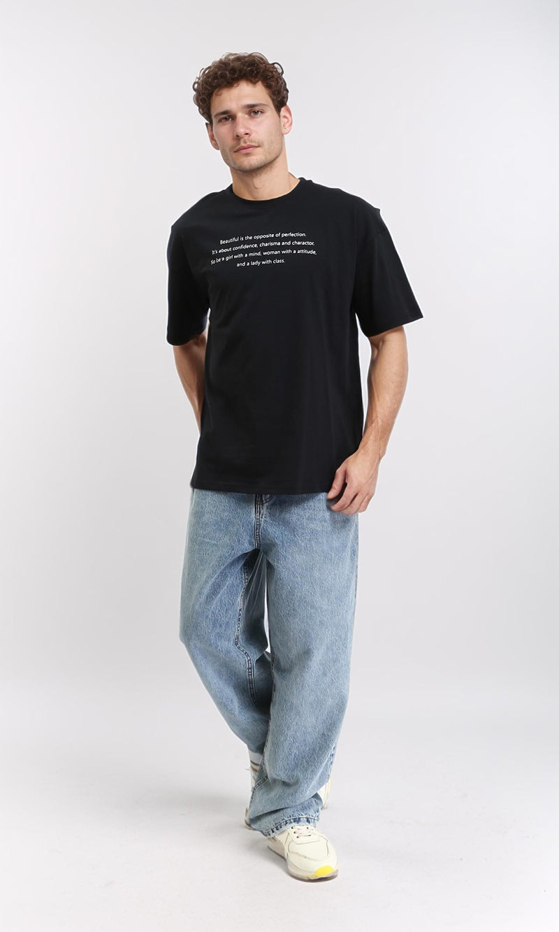 R210529 - Elbow Sleeves Printed Relaxed Tee - Black