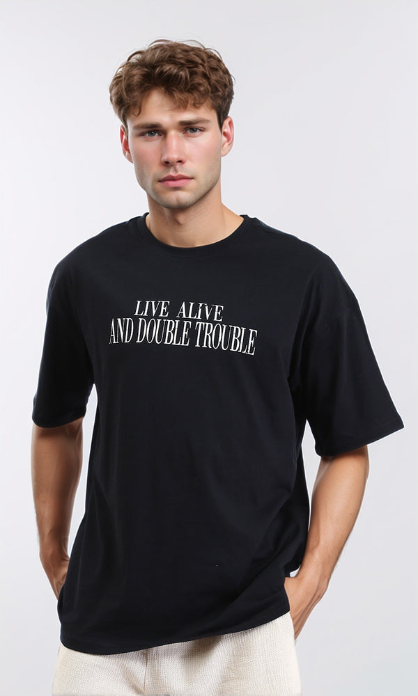 R210530 - Elbow Sleeves Crew Neck Printed Tee - Black