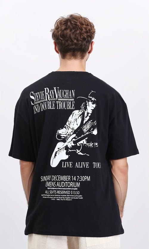 R210530 - Elbow Sleeves Crew Neck Printed Tee - Black