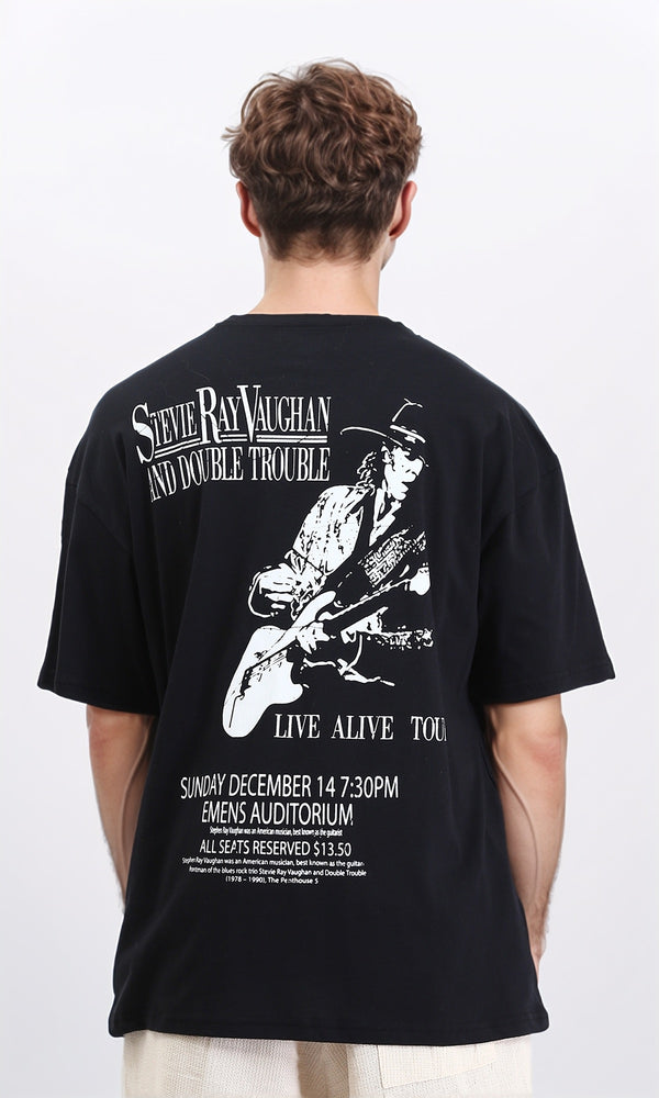 R210530 - Elbow Sleeves Crew Neck Printed Tee - Black