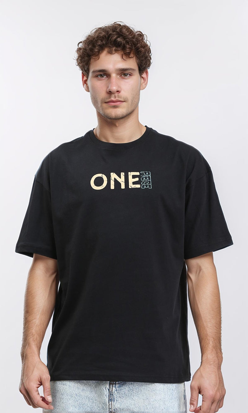 R210531 - Crew Neck Cotton Printed Tee - Black