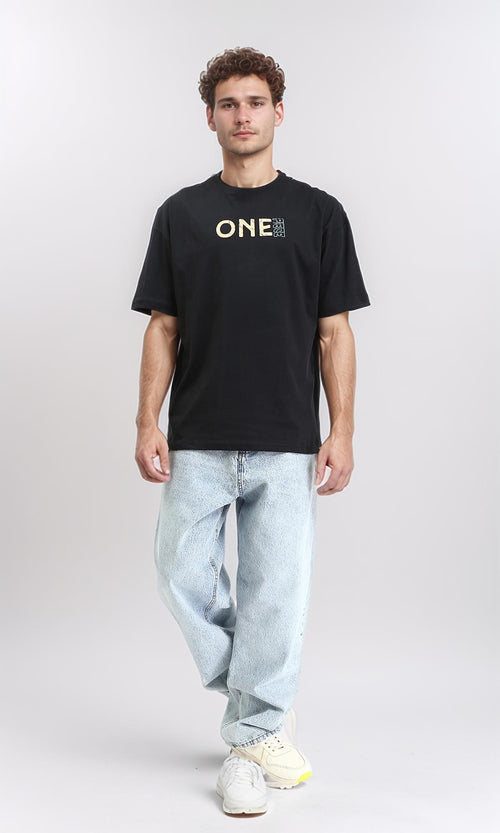 R210531 - Crew Neck Cotton Printed Tee - Black