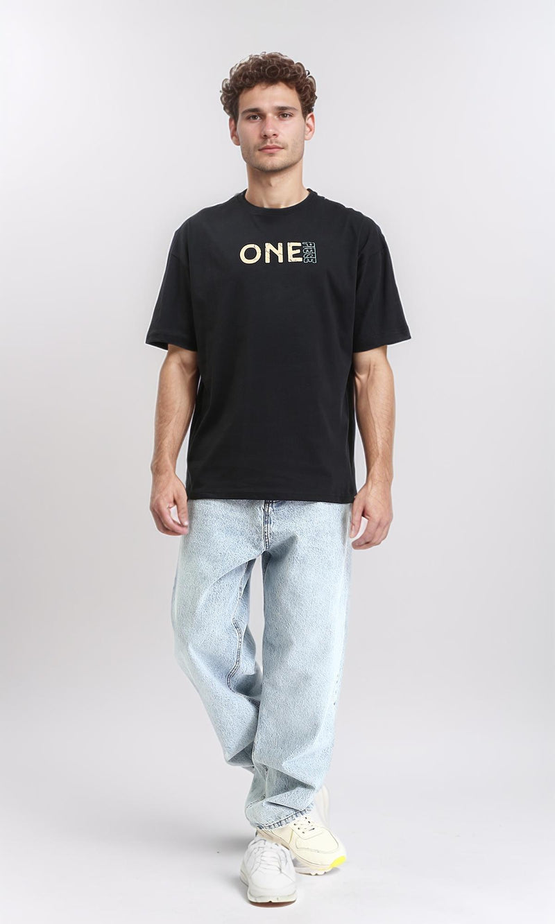 R210531 - Crew Neck Cotton Printed Tee - Black