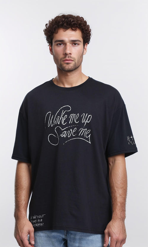 R210532 - Elbow Sleeves Relaxed Printed Tee - Black