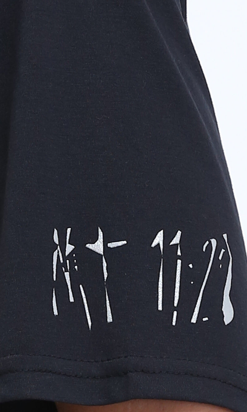 R210532 - Elbow Sleeves Relaxed Printed Tee - Black