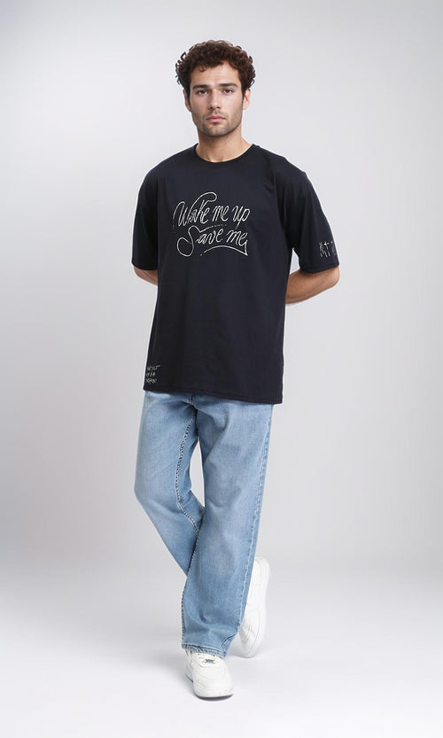 R210532 - Elbow Sleeves Relaxed Printed Tee - Black