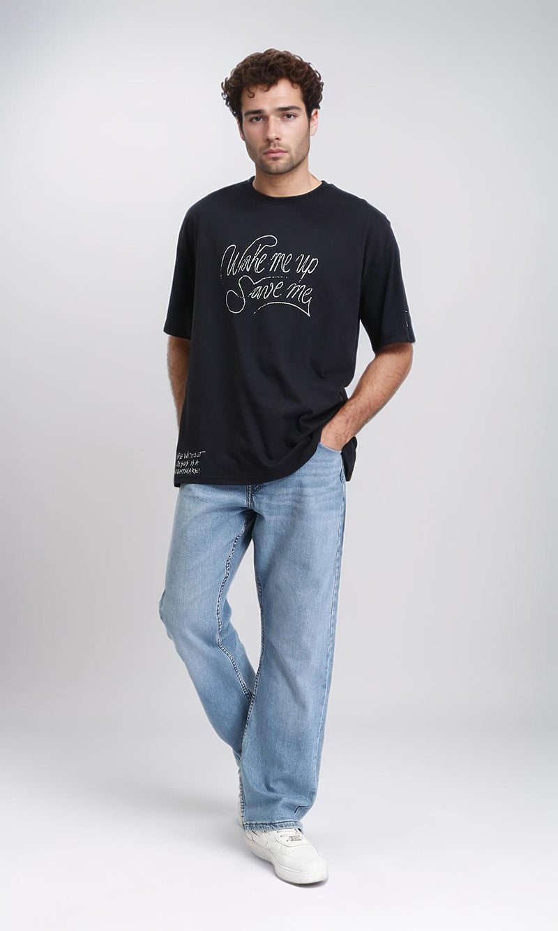 R210532 - Elbow Sleeves Relaxed Printed Tee - Black