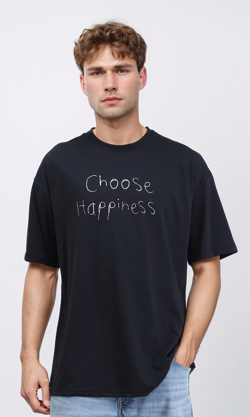 R210533 - Elbow Sleeves "Choose Happiness" Printed Tee - Black