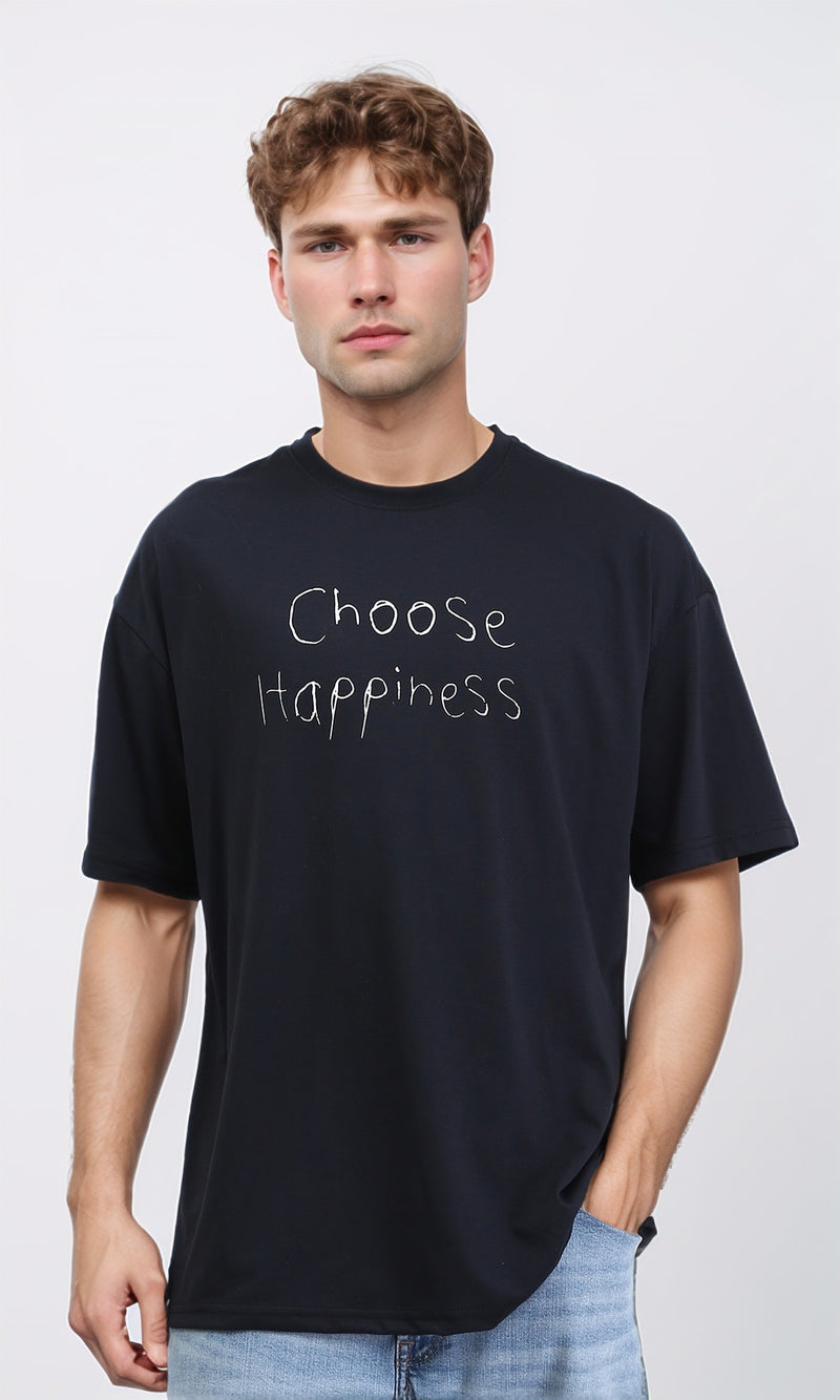 R210533 - Elbow Sleeves "Choose Happiness" Printed Tee - Black