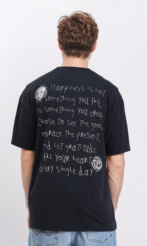R210533 - Elbow Sleeves "Choose Happiness" Printed Tee - Black