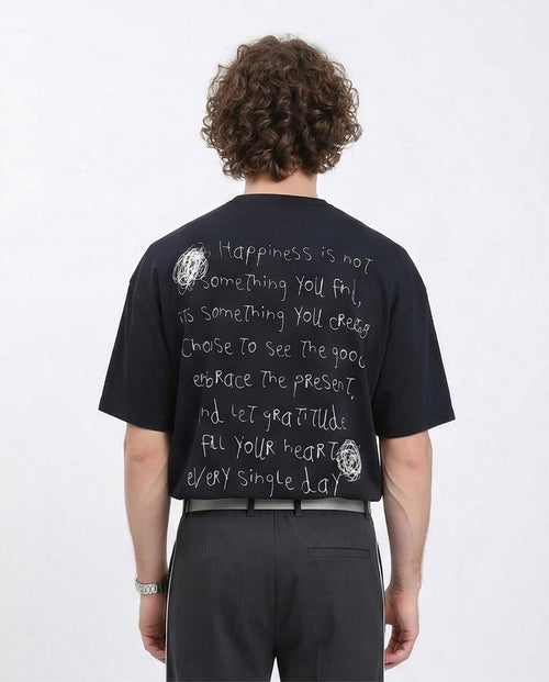 Ravin Men's "Choose Happiness" Oversized Graphic T-Shirt – Black - R210533