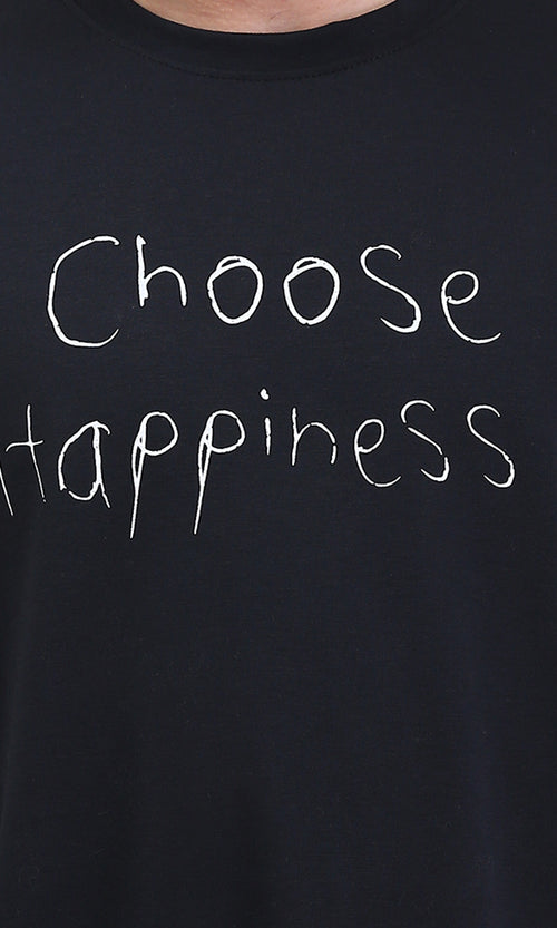 R210533 - Elbow Sleeves "Choose Happiness" Printed Tee - Black