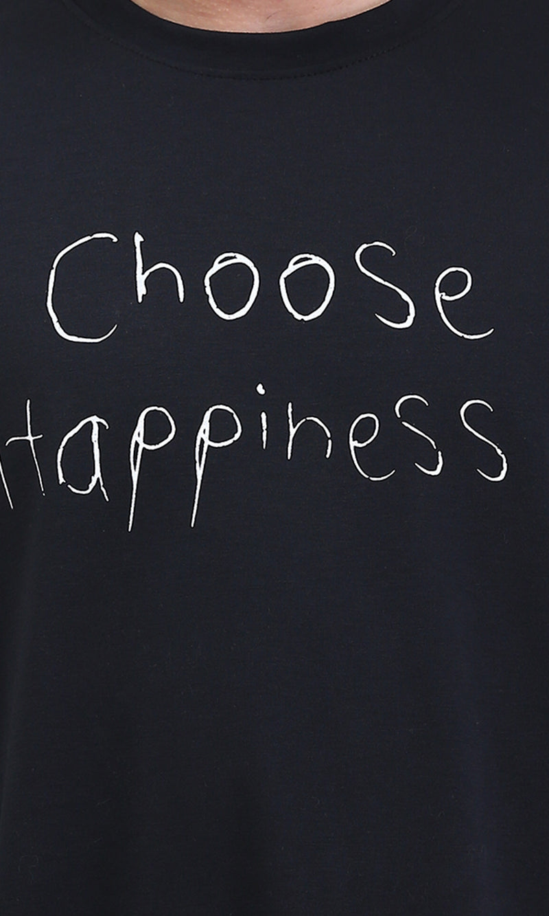 R210533 - Elbow Sleeves "Choose Happiness" Printed Tee - Black
