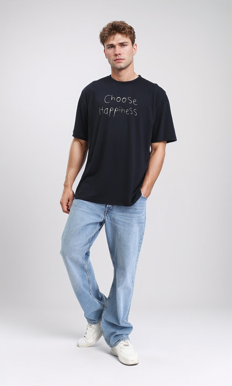 R210533 - Elbow Sleeves "Choose Happiness" Printed Tee - Black