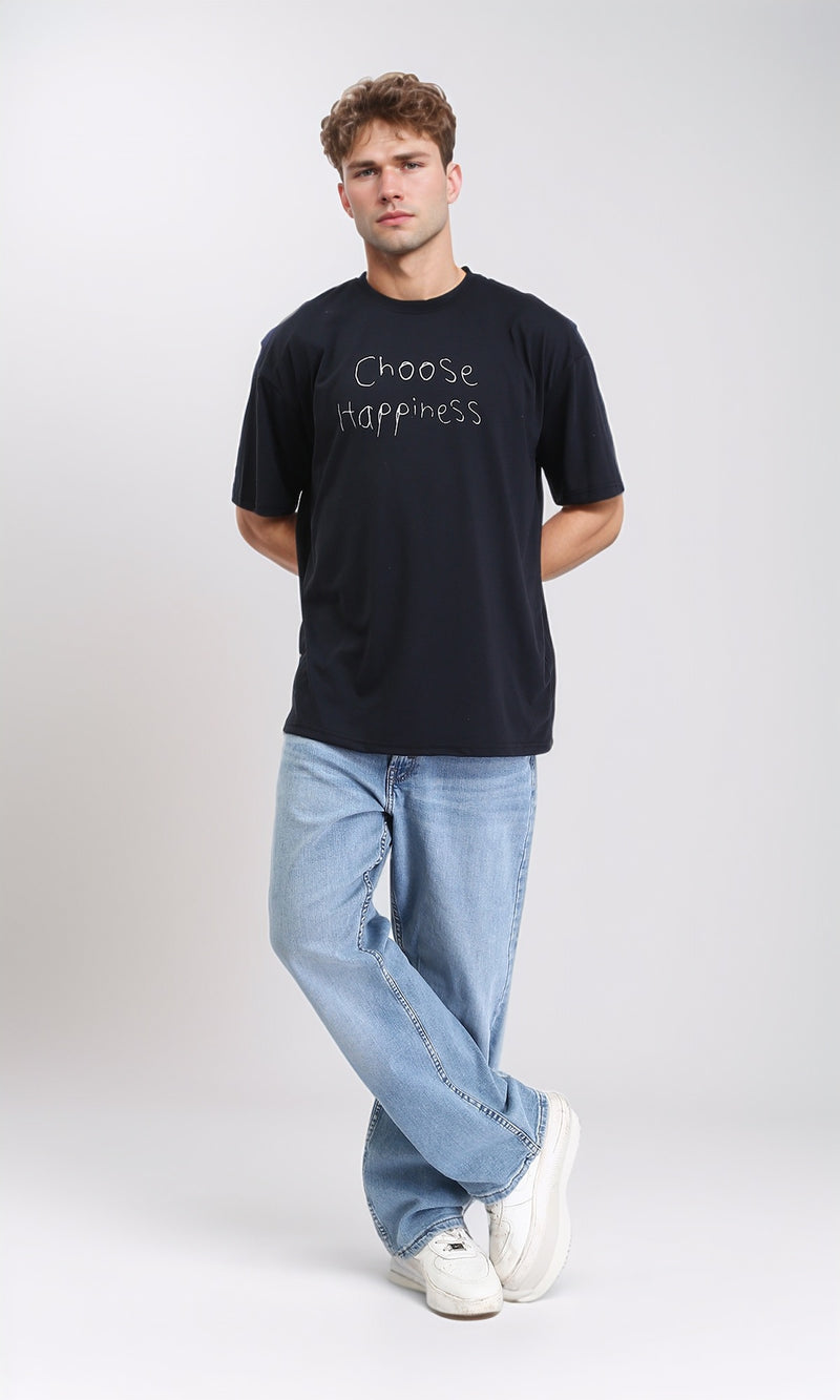 R210533 - Elbow Sleeves "Choose Happiness" Printed Tee - Black