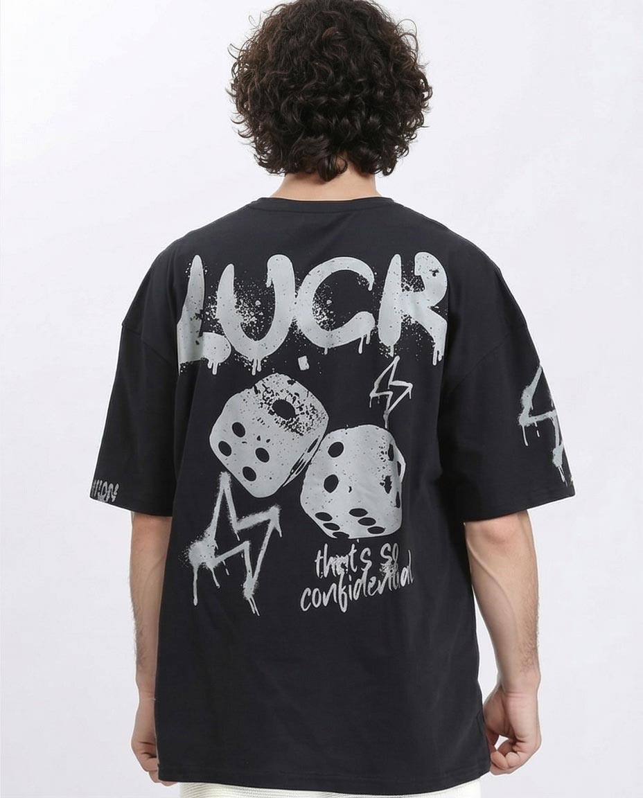 Ravin Men’s Oversized "Don't Blame Your Luck" Graphic T-Shirt - Black - R210534