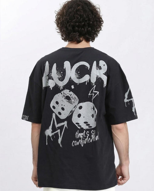 Ravin Men’s Oversized "Don't Blame Your Luck" Graphic T-Shirt - Black - R210534