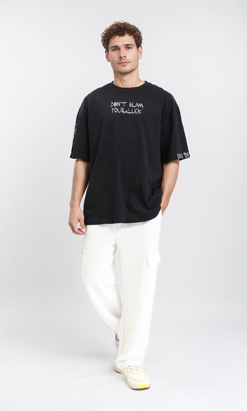 R210534 - Elbow Sleeves Slip On Cotton Tee - Black