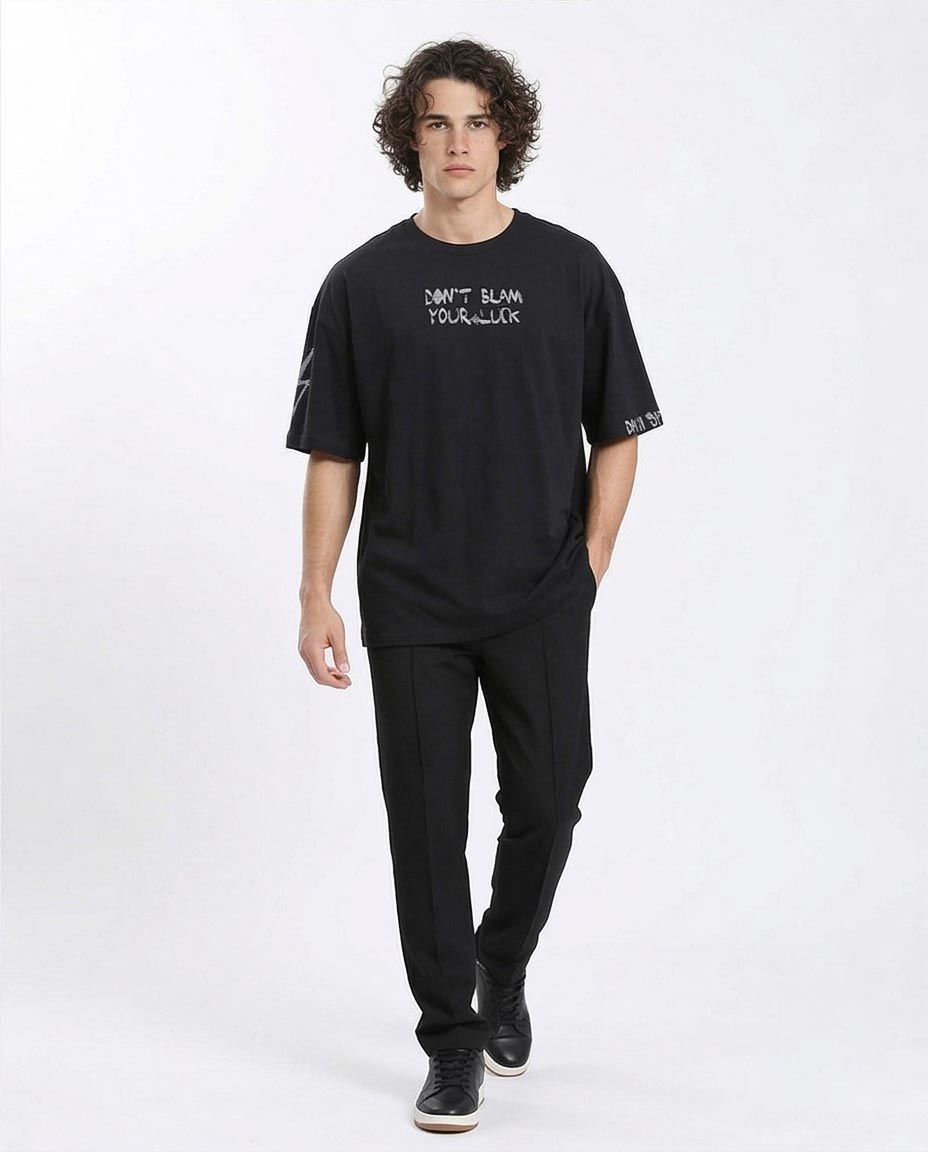 Ravin Men’s Oversized "Don't Blame Your Luck" Graphic T-Shirt - Black - R210534