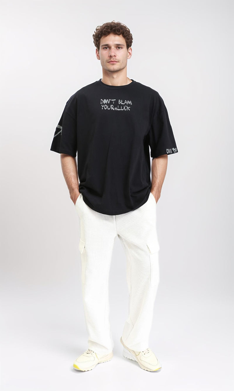 R210534 - Elbow Sleeves Slip On Cotton Tee - Black