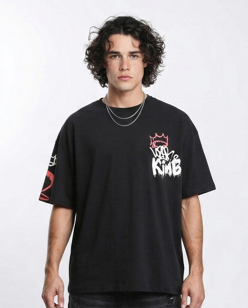 Men's Oversized Graffiti Graphic T-Shirt - Black