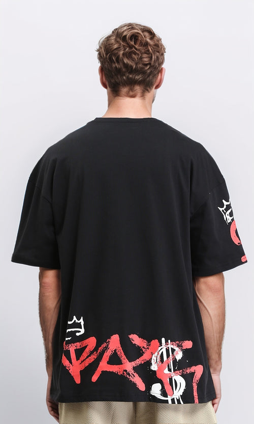 R210536 - Printed "King" Slip On Summer Tee - Black