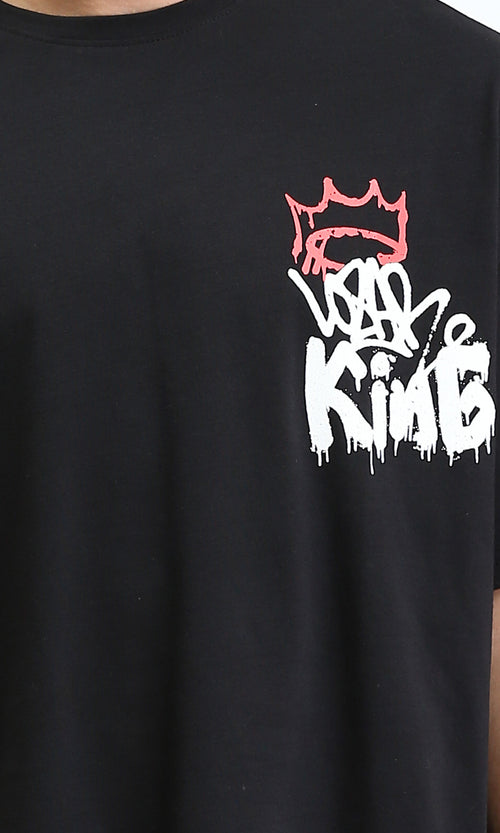 R210536 - Printed "King" Slip On Summer Tee - Black
