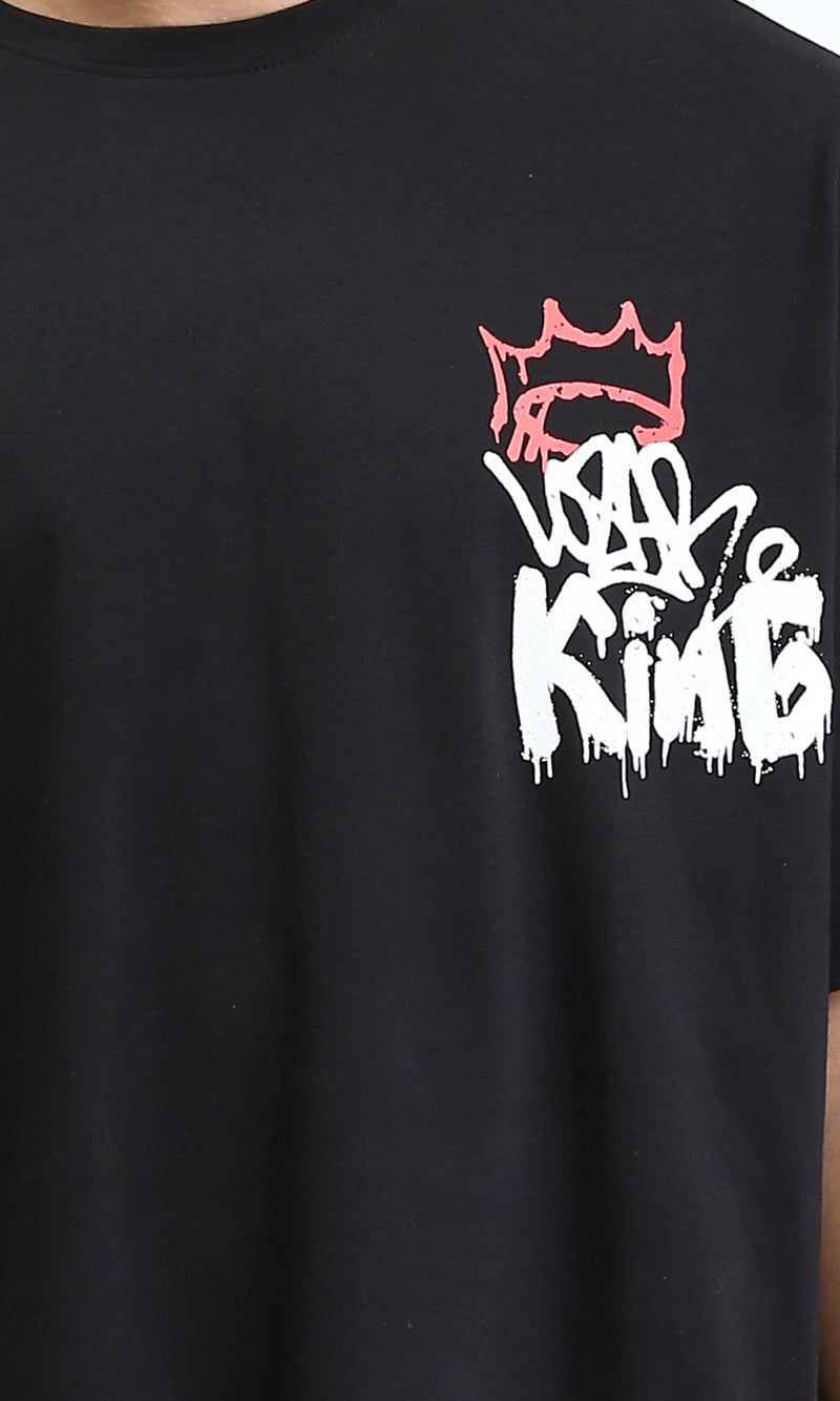 R210536 - Printed "King" Slip On Summer Tee - Black