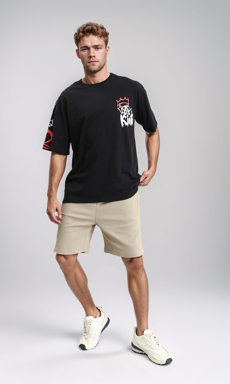 R210536 - Printed "King" Slip On Summer Tee - Black