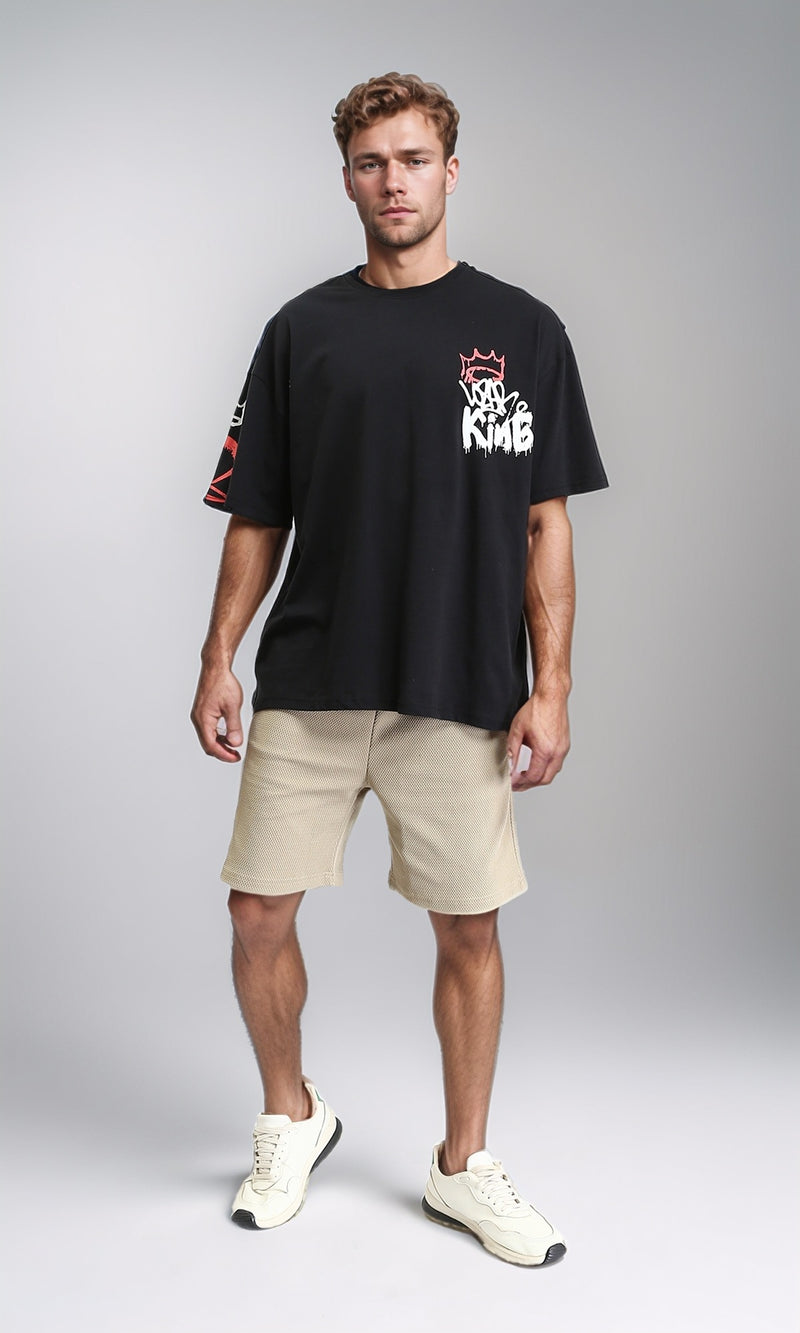 R210536 - Printed "King" Slip On Summer Tee - Black