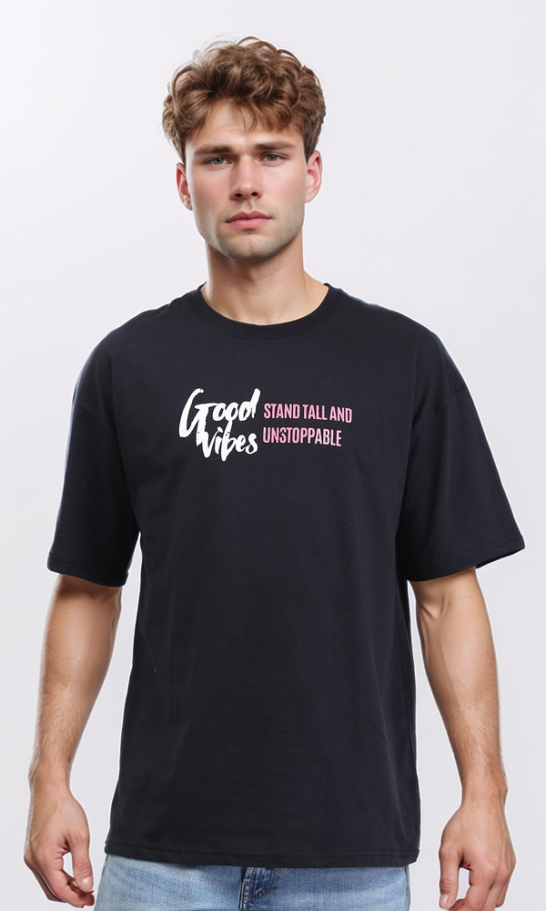 R210537 - Elbow Sleeves Regular Printed Cotton Tee - Black