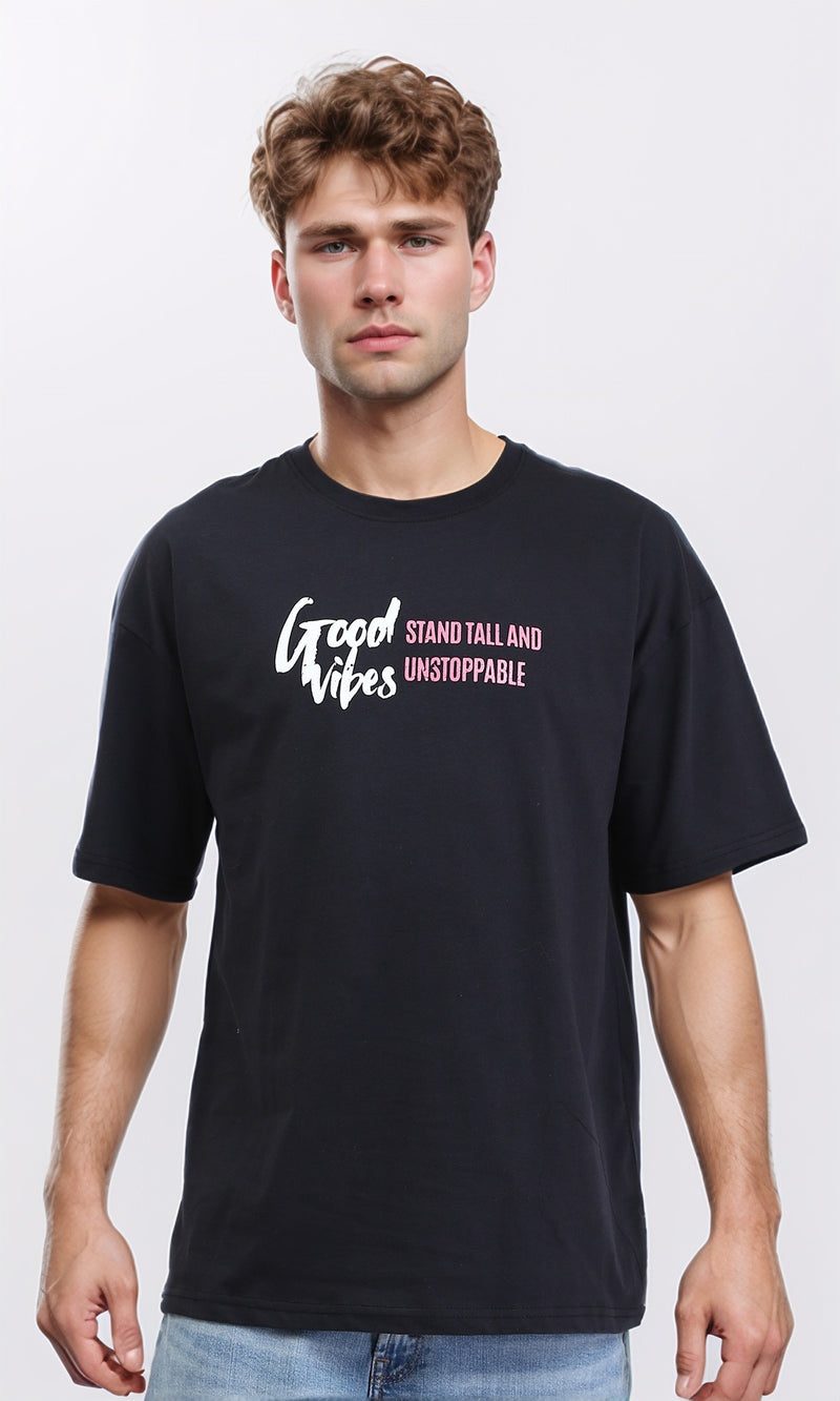 R210537 - Elbow Sleeves Regular Printed Cotton Tee - Black