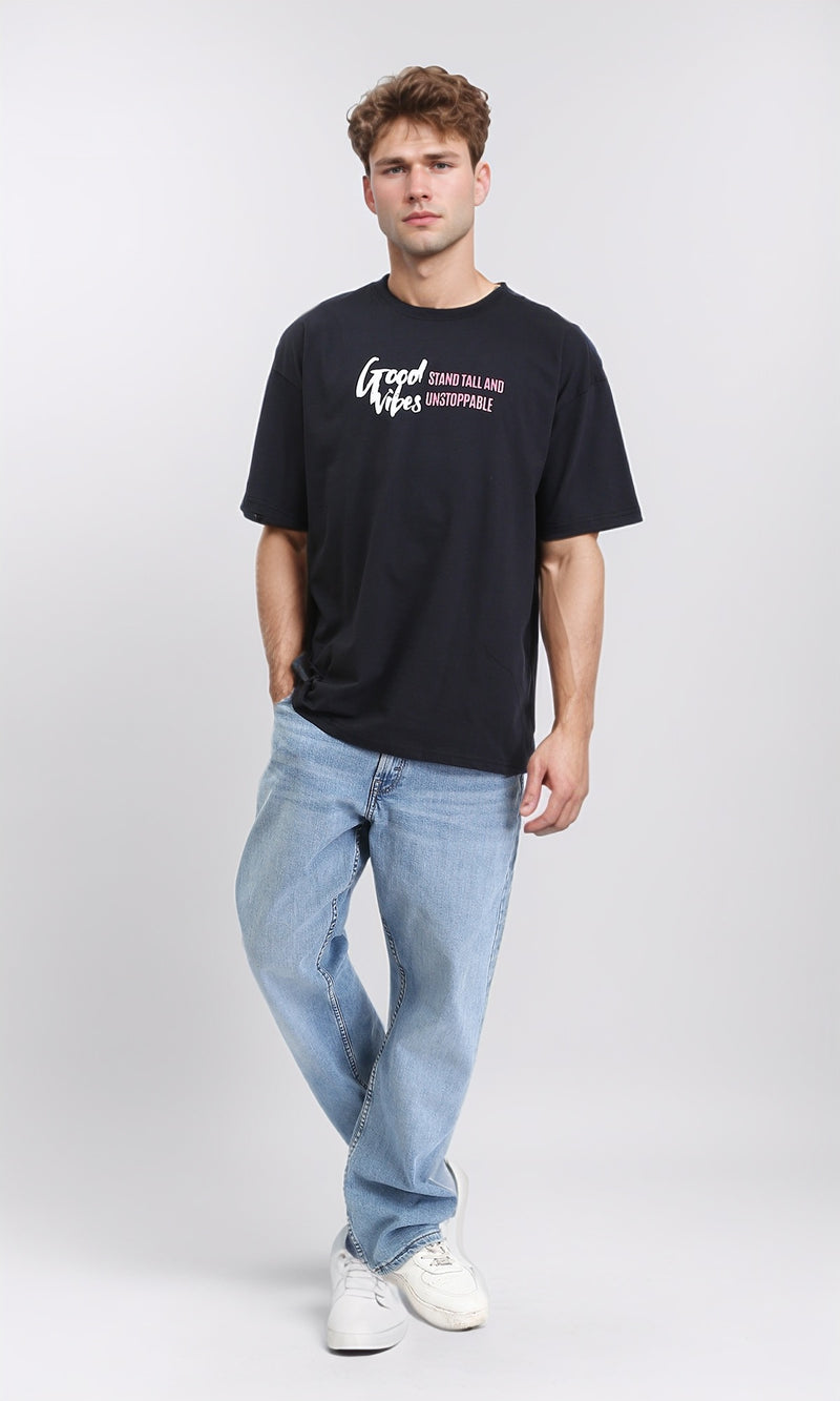 R210537 - Elbow Sleeves Regular Printed Cotton Tee - Black