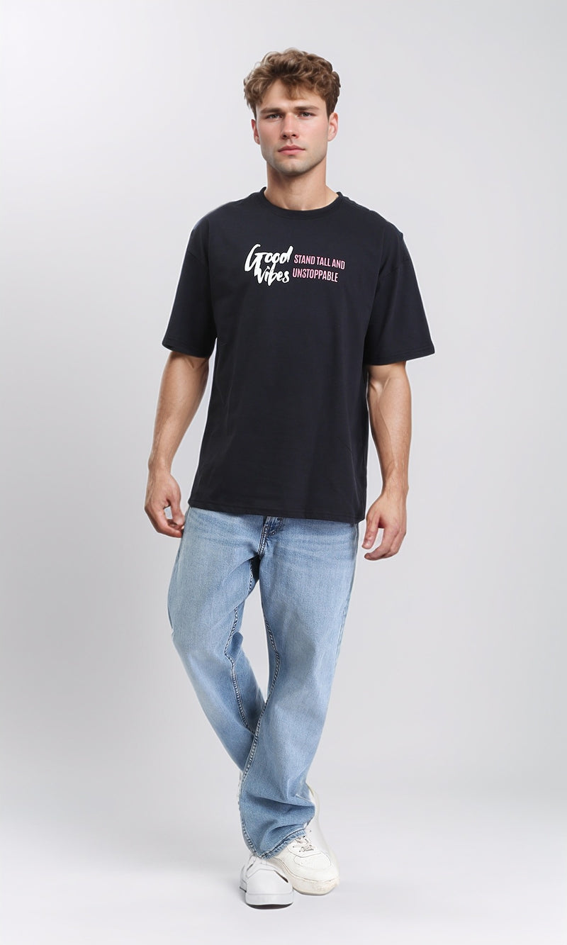 R210537 - Elbow Sleeves Regular Printed Cotton Tee - Black