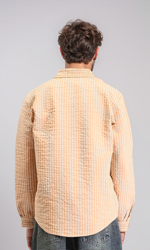 R210539 - Striped Long Sleeves Casual Shirt - Camel & White