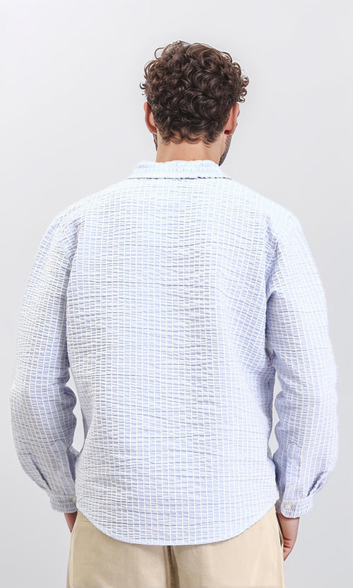 R210540 - Patterned Long Sleeves Cotton Shirt - Light Blue